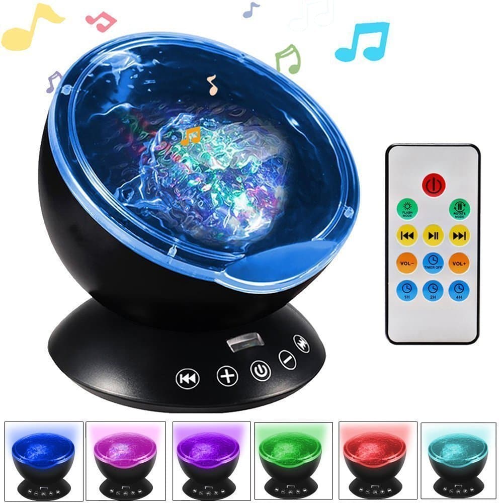 Ocean Wave Projector with Remote Control, Unionshopping Night Light Sleep comfort Hypnosis Lamp with Built-in Music Player Multi-color Decoration Lamp for Kids Adults Nursery Bedroom Living Room Party