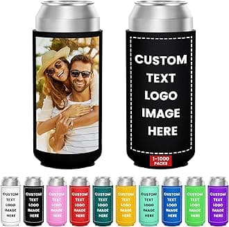 6 Pack Custom Can Cooler Bulk 16 Oz Collapsible Neoprene Insulated Beer Bottle Sleeves Drink Holder, Personalized Birthday Decorations Bachelorette Party Favors & Wedding Gifts