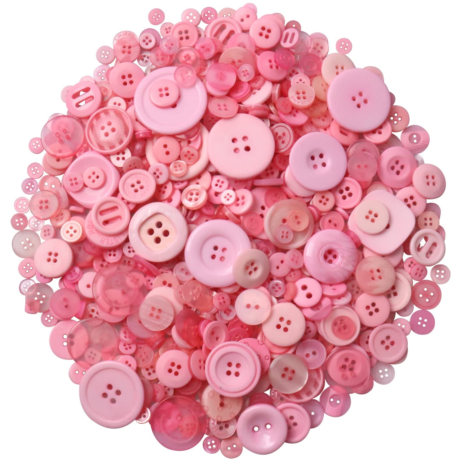 650 Pcs Round Resin Buttons - Assorted 2 & 4 Hole Buttons for Sewing, Crafts & DIY Projects - Pink