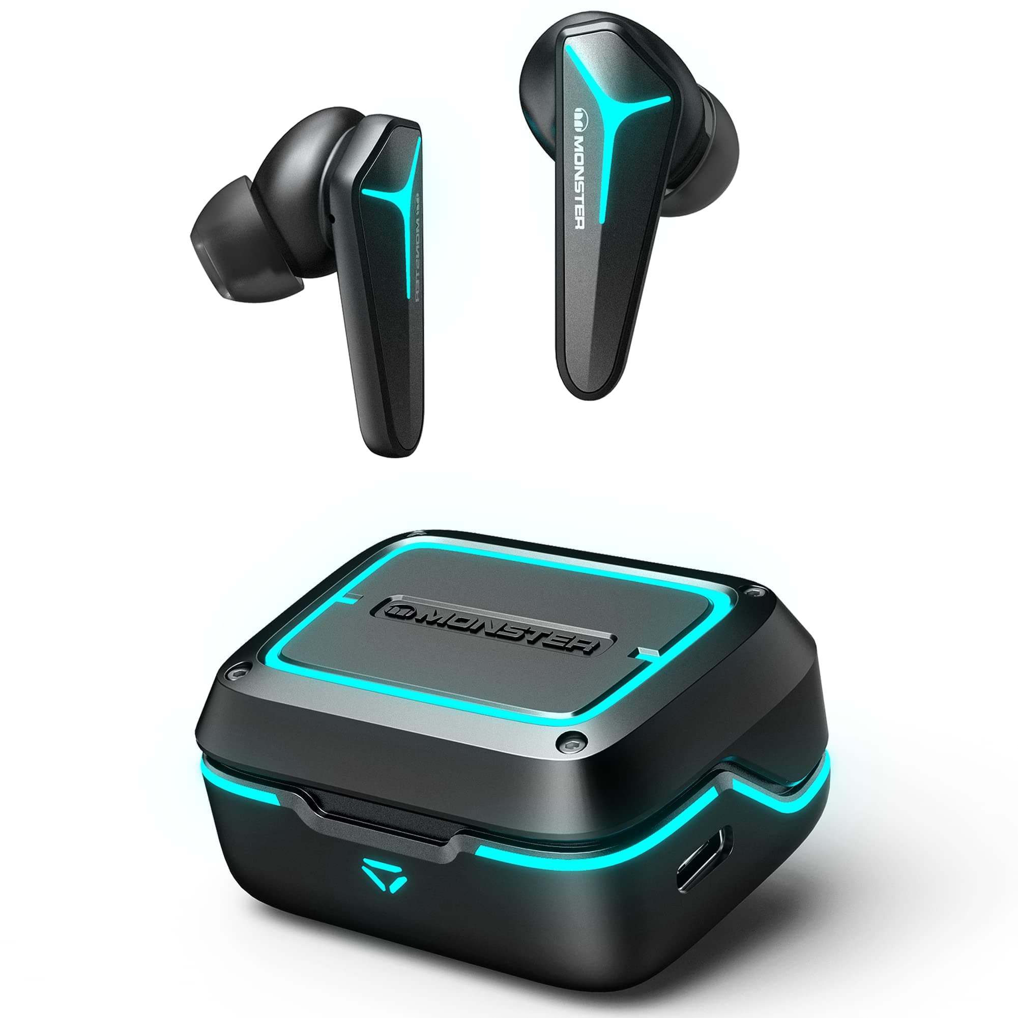 Monster Mission V1 Wireless Earbuds, Bluetooth 5.0 Built-in Mic Noise Cancelling Gaming Earbuds, Cool Light Effects with Music & Game Modes, 48ms Ultra Low-Latency Gaming Earphones (Black)