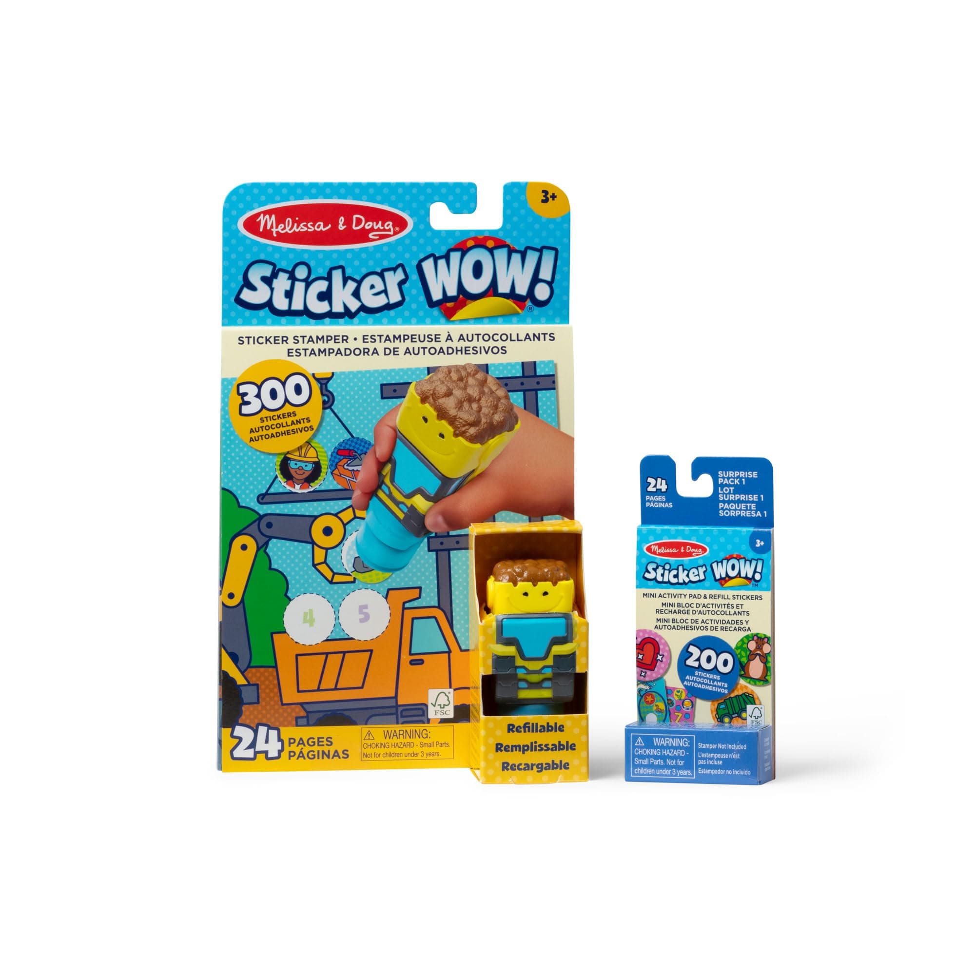 Sticker Wow!™ Bulldozer Bundle: 24-Page Activity Book, Refillable Sticker Stamper, Mini Pad, 500 Stickers, Arts and Crafts for Kids Ages 3+