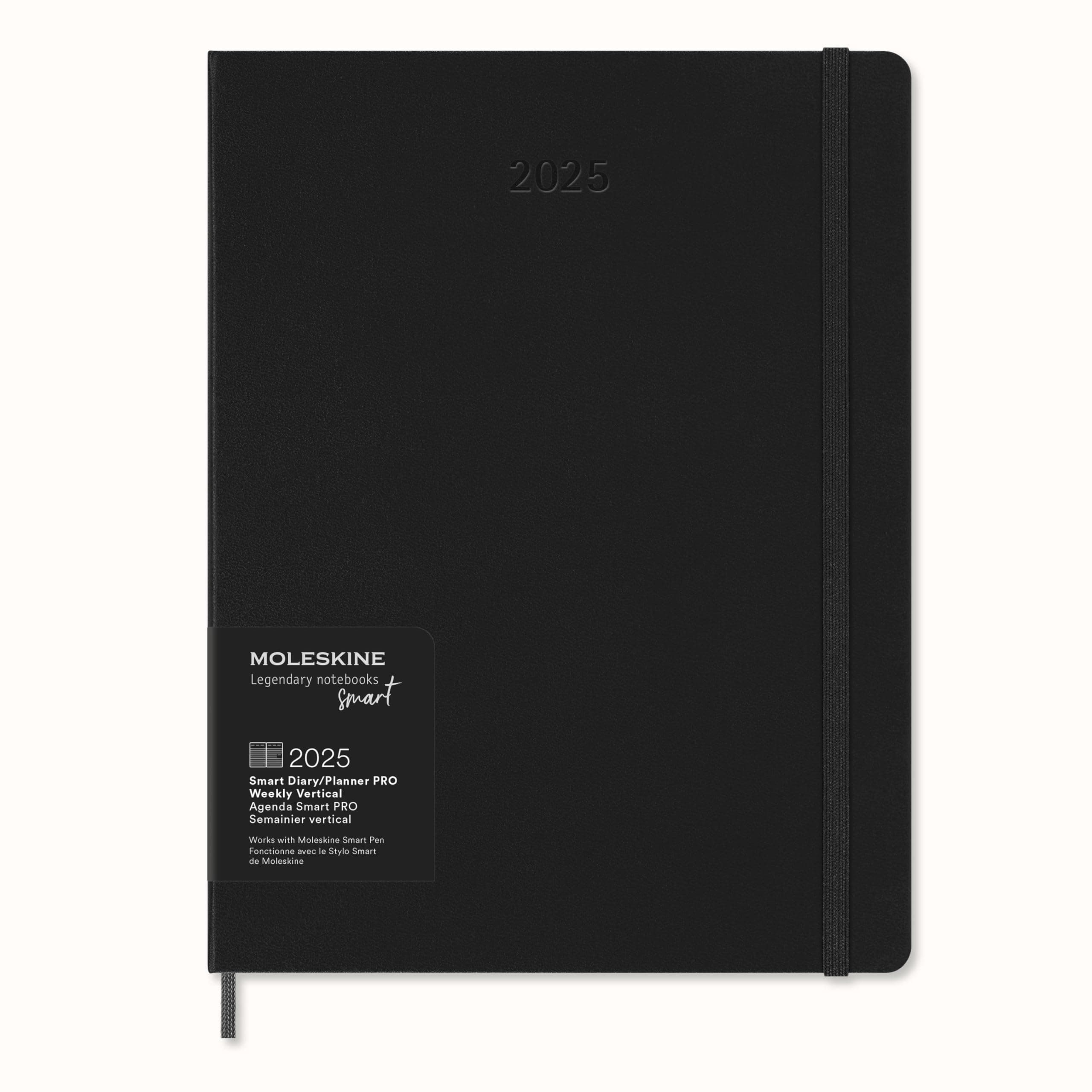 12 Month 2025 PRO Smart Weekly Vertical Planner, Hard Cover, XL (7.5" x 9.5") Black - Compatible with Moleskine Pen+ (Sold Separately) & App