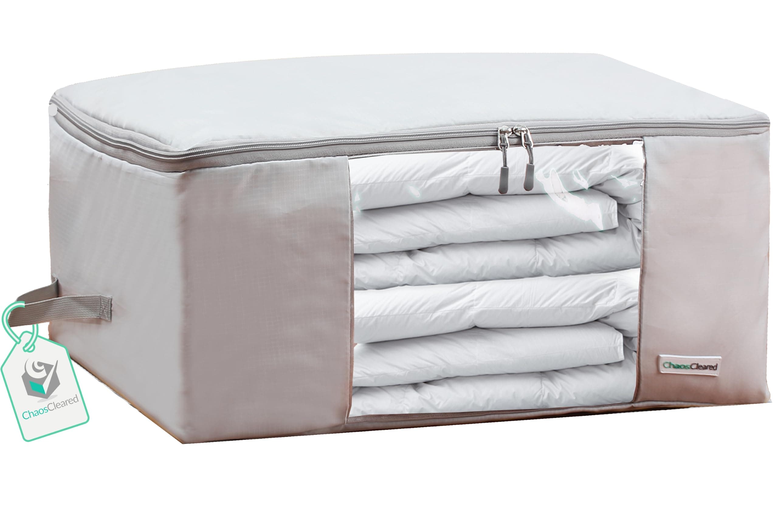 Comforter Storage Bags – Foldable Organizer bag for King/Queen Comforters, Pillows, Blankets, Bedding, Quilt, Duvet, Mothproof Space Saver; Large Collapsible Organizers with Zip, 24"x19"x11"