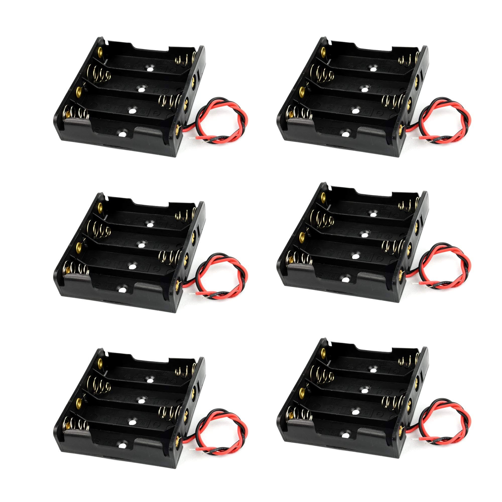Battery Case Holder Box 4 x 1.5V AA Battery with Black and Red Wire Leads (6 Pcs)