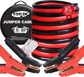 TOPDC Heavy Duty Jumper Cables 0 Gauge 20 Feet 1000Amp Booster Cables for Car Battery, 2/0 Gauge Cables for 12V & 24V Diesel Trucks,SUVs and Trucks, Protable Jumper Cables Kit with Case, Gloves