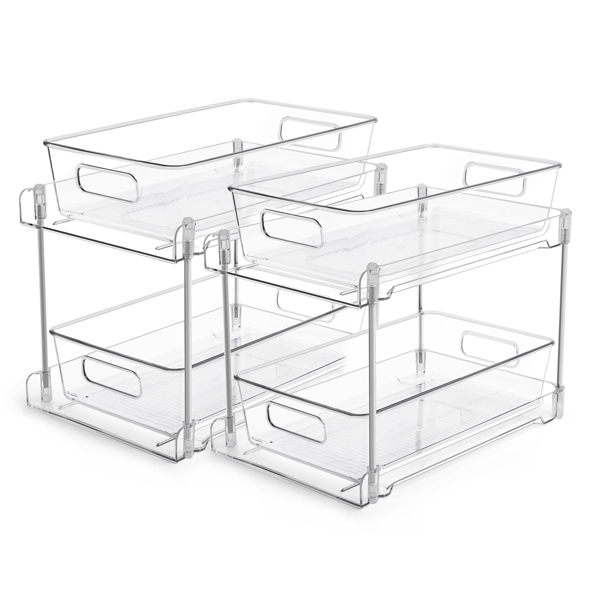 Vtopmart 2 Tier Bathroom Storage Organizer, 2 Pack Clear Under Sink Organizers Vanity Counter Container, Cabinet Drawers Bins, Pull-Out Organization with Track for Pantry, Kitchen