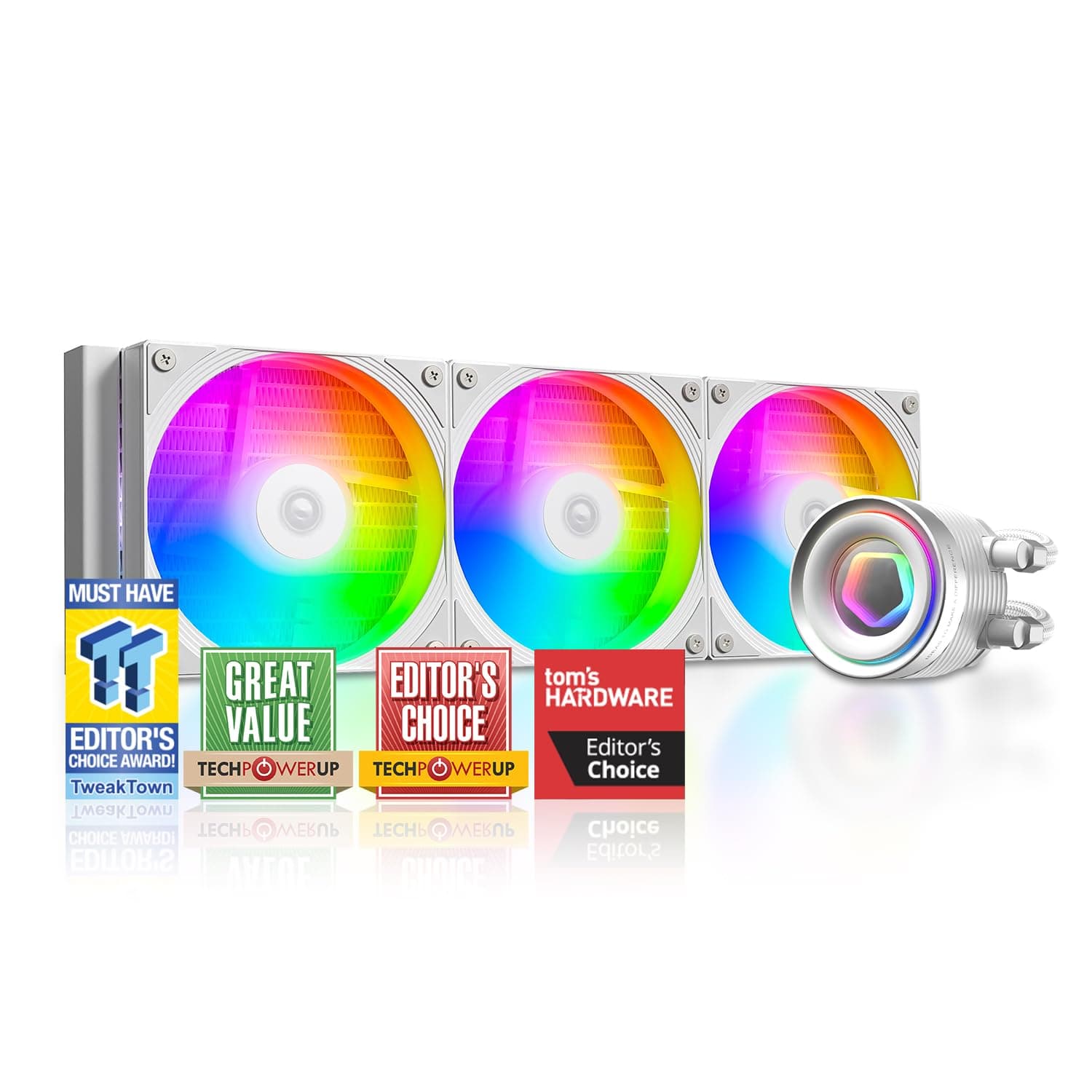 FX360 INF White 360mm Liquid CPU Cooler, AIO Cooler ARGB Infinity Mirror Effect, 3x120mm Daisy-Chained Fans Low-Noise Operating 27.2dB(A) Max., Intel LGA1851/1700/1200/115X; AMD AM5/AM4