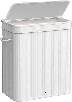 SONGMICS Laundry Hamper with Lid, Bamboo Laundry Basket, Removable Machine Washable Laundry Basket, with Handles, 26.4-Gallons, for Laundry Room, Bedroom, Bathroom, Cloud White ULCB063W01