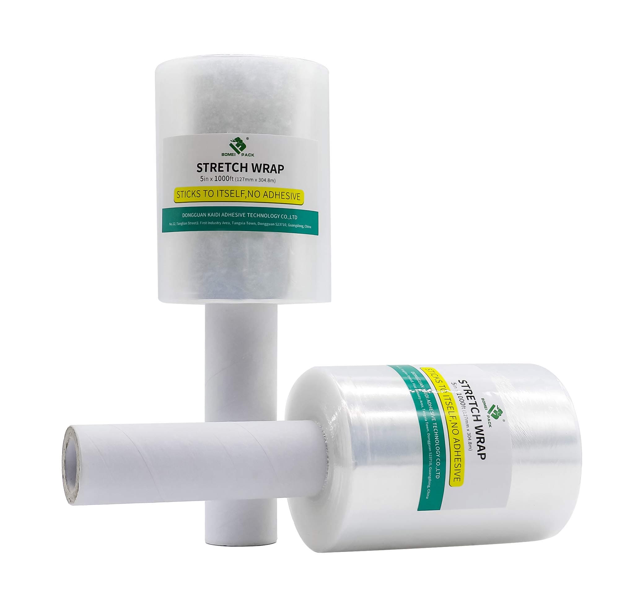 BOMEI PACK 2 Industrial Mini Clear Stretch Wrap Film with Handle 5" 1000ft 80 Gauge for Pallet Wrap.Durable Self-Adhering ing,Moving, aging,Heavy Duty Shrink Film -