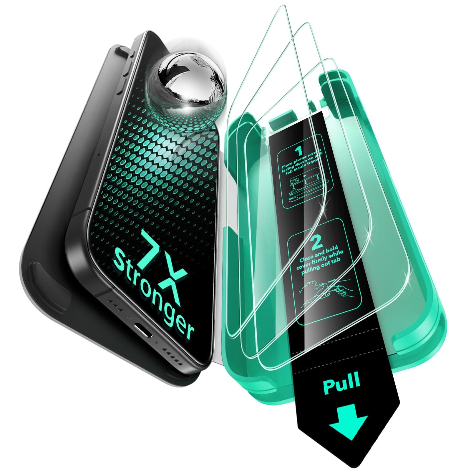 3 Packs for iPhone 16 Pro Max Tempered Glass Screen Protector Guard, 9H+ Hardness, Military-Grade Shatterproof, Full Coverage Film with Flawless Fit Tray, HD Clear