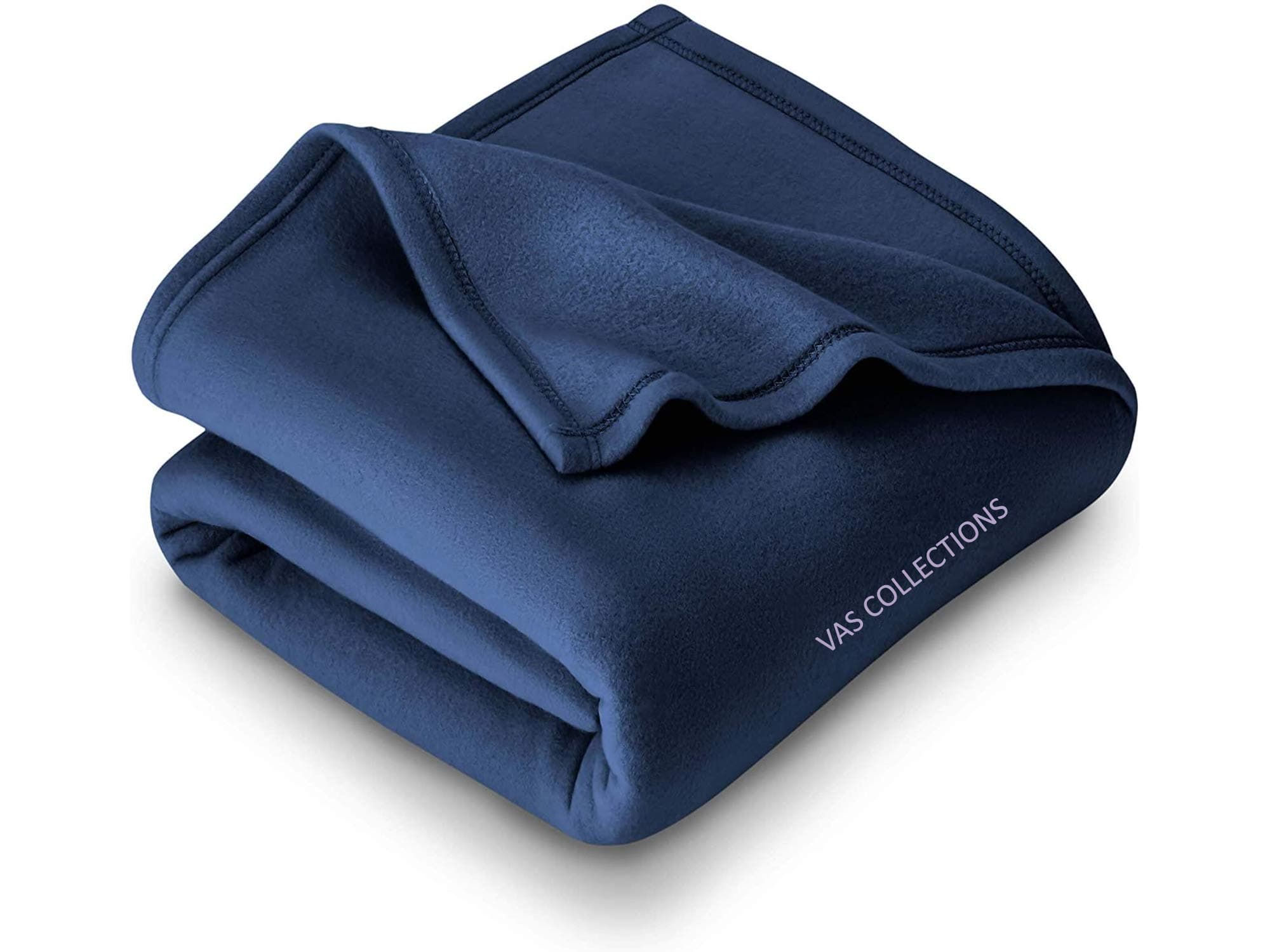 VAS COLLECTIONS - 300 TC All Season Solid/Plain Lightweight Polar Fleece Double Bed Blanket (230 x 230 cm, Blue)