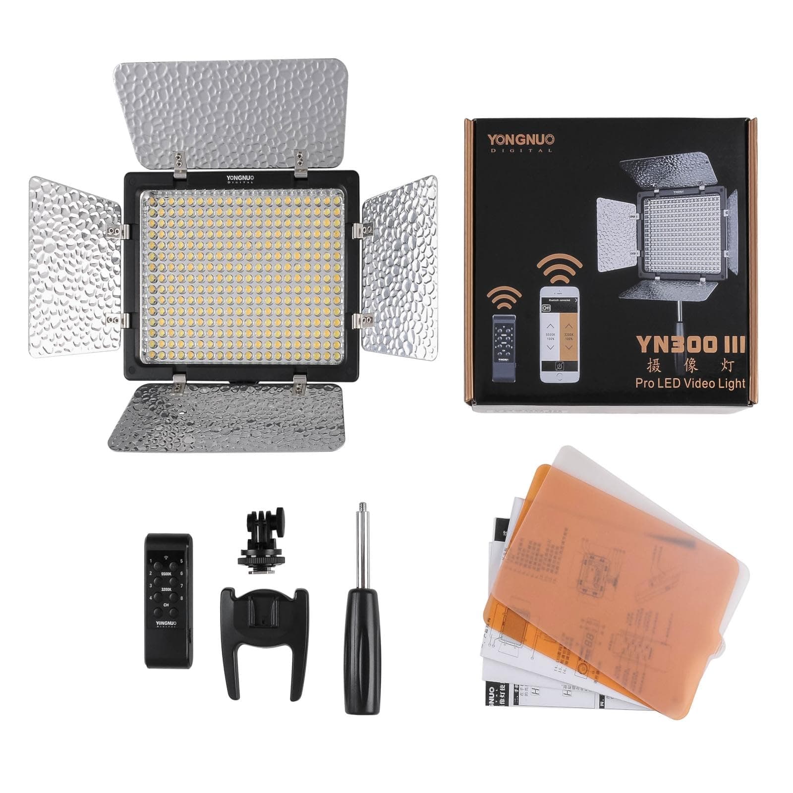 YN300 III YN-300 III LED Video Light, 3200K-5600K Bi Color Panel, Adjustable Color Temperature with 2.4G Remote Control