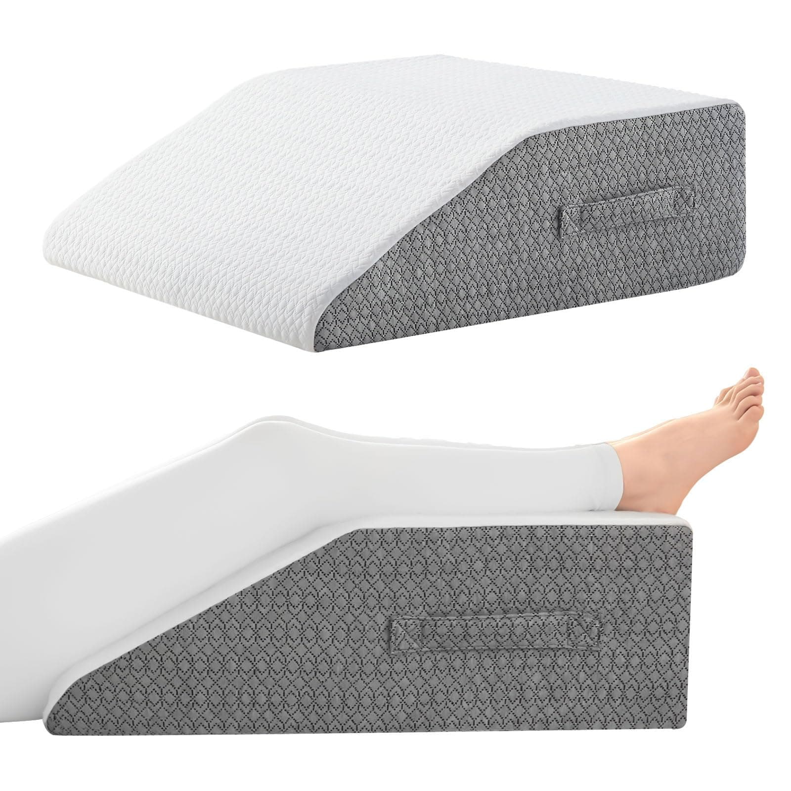 Leg Pillow for Elevation & Support, 24"x22"x10" Memory Foam Cushion with Grey White Patterned Polyester Cover, Ideal for Improving Circulation & Relaxing Leg