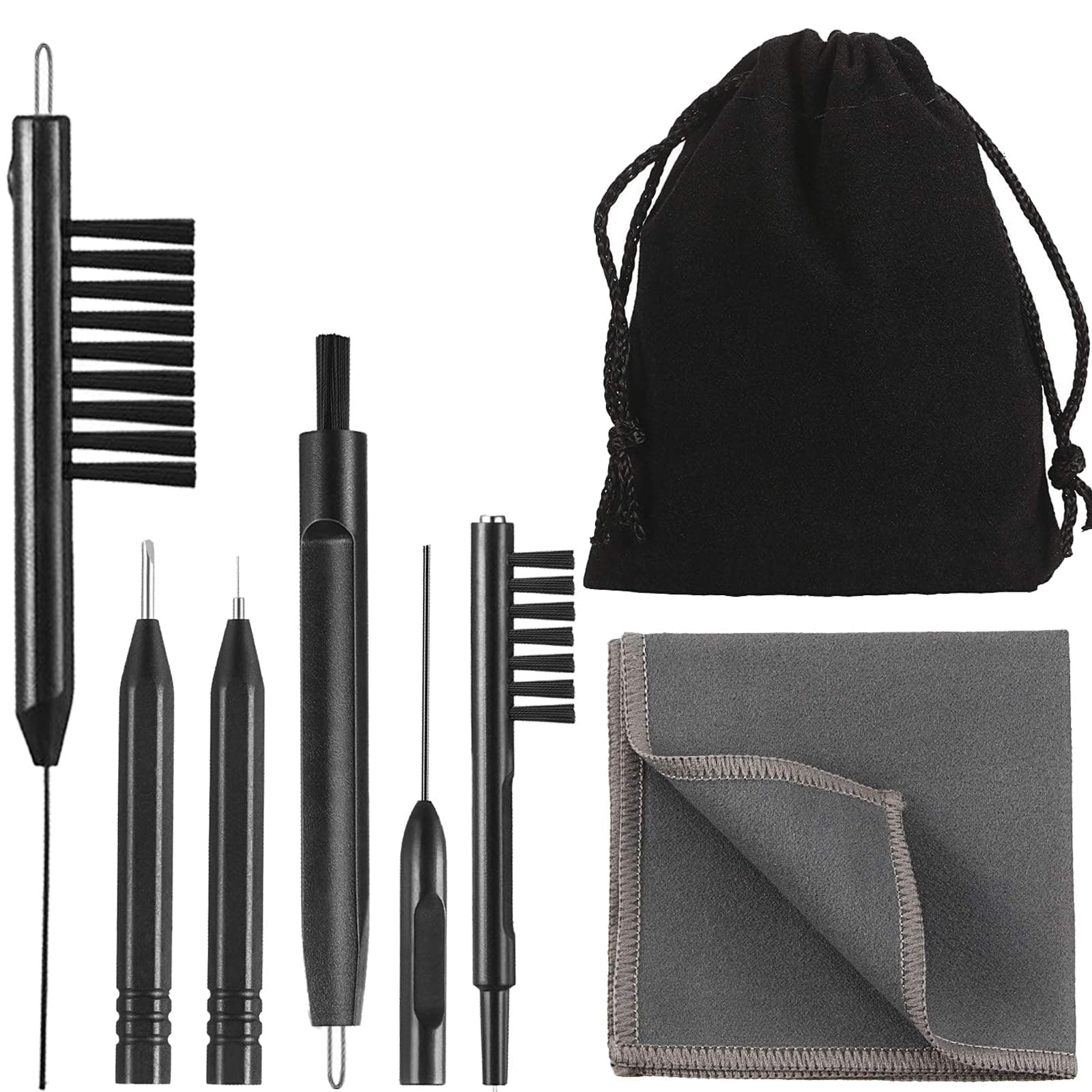 Mudder 7 Pieces Hearing Aid Cleaning Tools Hearing Aid Amplifier Cleaning Brush with Wax Loop and Magnet, Hear Aid Cleaning Kit with Velvet Bag