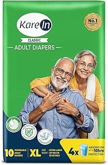 Classic Adult Diapers, Extra Large, Waist Size 127-165 Cm (50"-65"), 10 Count, Tape Style, Unisex, High Absorbency, Leak Proof, Wetness Indicator