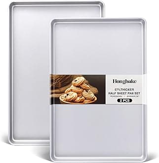 HONGBAKE Half Baking Sheet Pan Set of 2, Nonstick Cookie Sheet for Oven, Heavy Duty 1/2 Commercial Cookie Trays, Dishwasher Safe - Silver