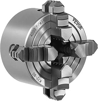 VEVOR 4-Jaw Lathe Chuck, 3 Inch (80 mm), 4-Jaw Independent Chuck, 0.1-3.15 in (5-80 mm) Clamping Range with T-key Fixing Screws Reversible Jaws, HT300 Material, Internal External for Wood Metal Lathe