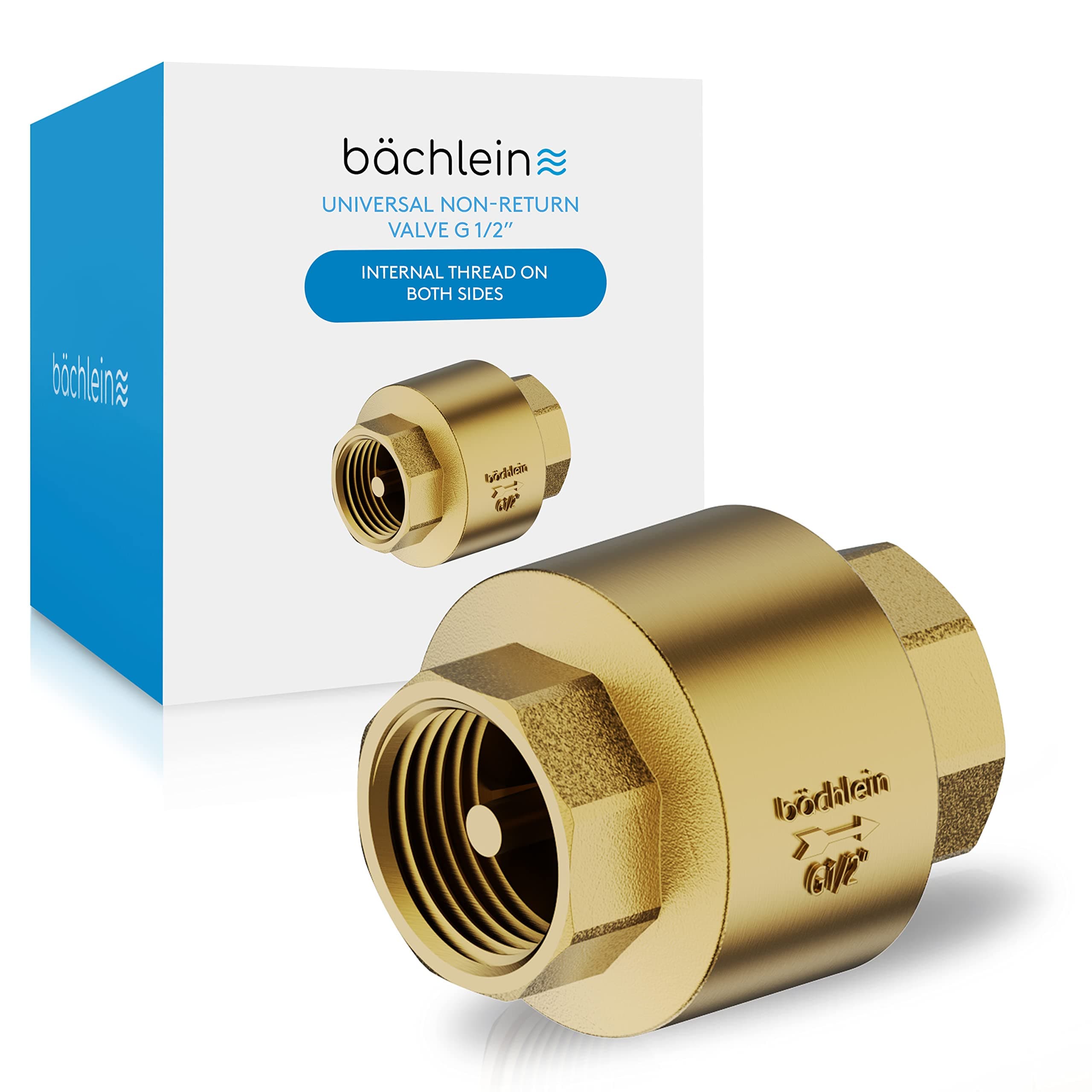 Bächlein Universal Check Valve - Brass Return Valve with G 1/2 Inch Female Thread - Rustproof and Waterproof Backflow Preventer for Safe Drinking Water System