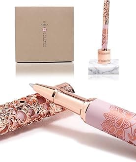 - Executive Rollerball Pen Sets With Stand - Museum Art Collections - Crafting Timeless Beauty - Luxury Pen Gift & Office Desk Decor, German SCHMIDT refill, Solid Metal & Marble Texture