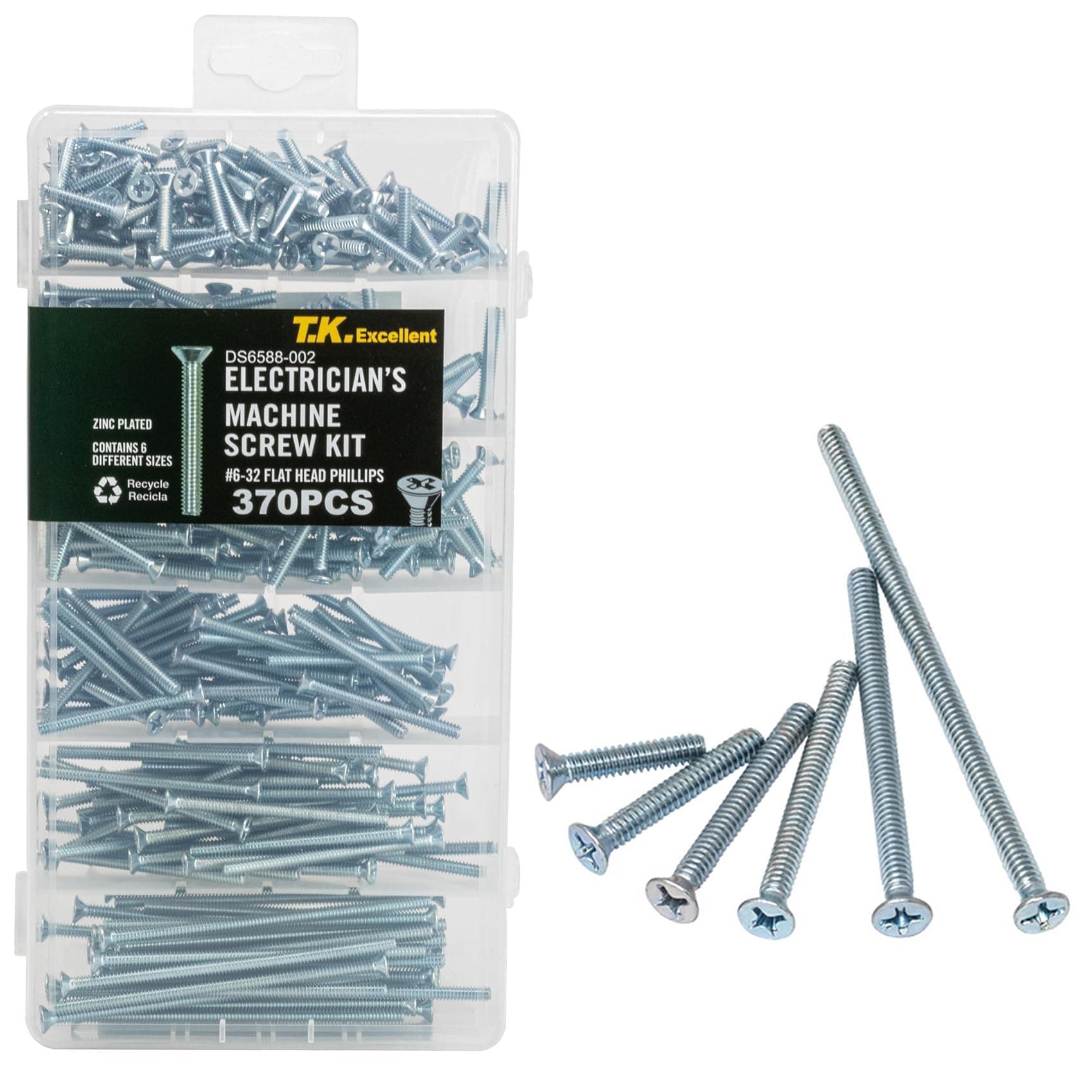 T.K.Excellent Flat Head Phillips Electrician's Machine Screw Kit,370 Pcs