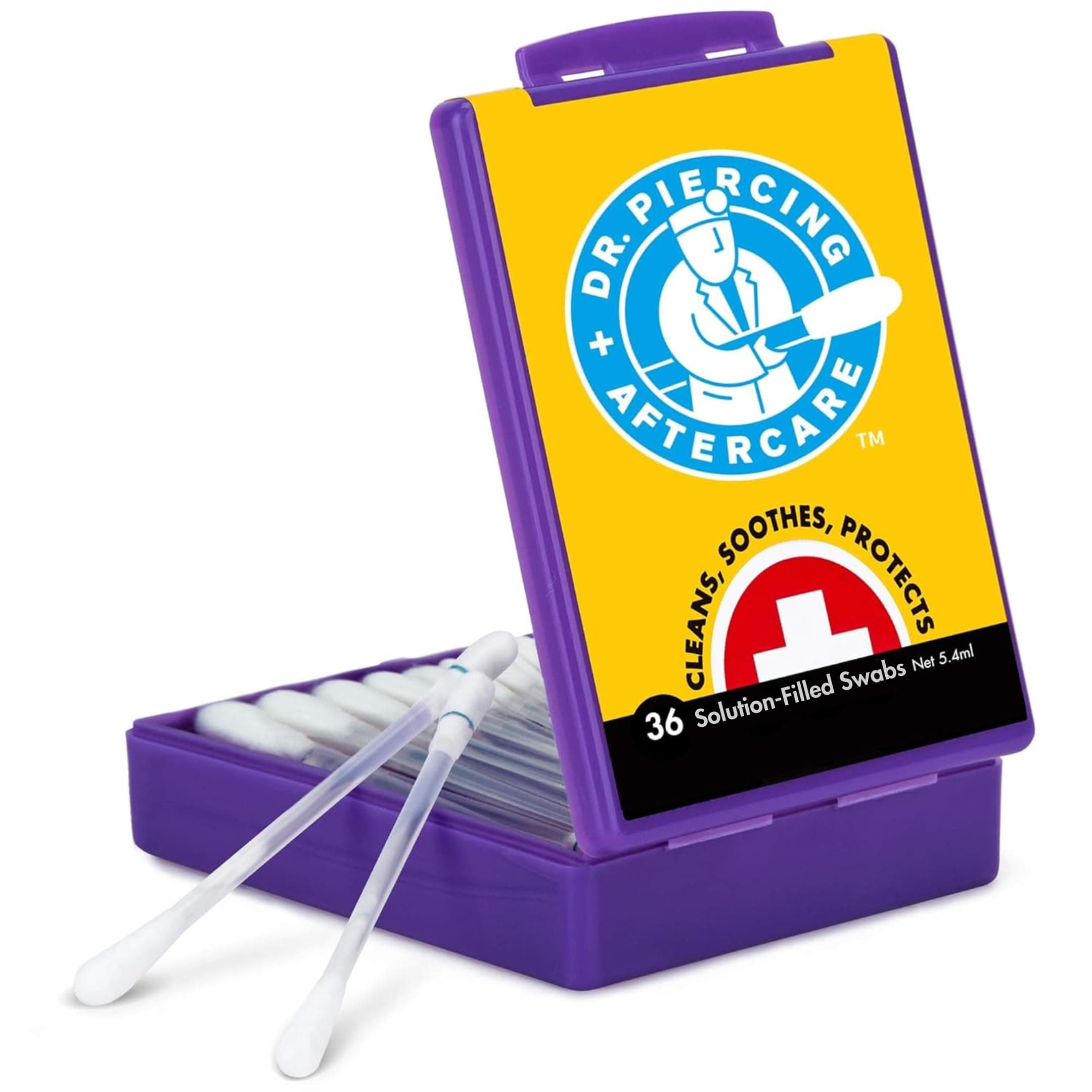 Dr. Piercing Aftercare Swabs – Piercing Bump Saline Solution for Cleansing Earring, Nose, Belly, and Ear Piercings – Gentle Saline Wash for a Refreshing Experience – 36 Easy-to-Use Swabs (1-Pack)