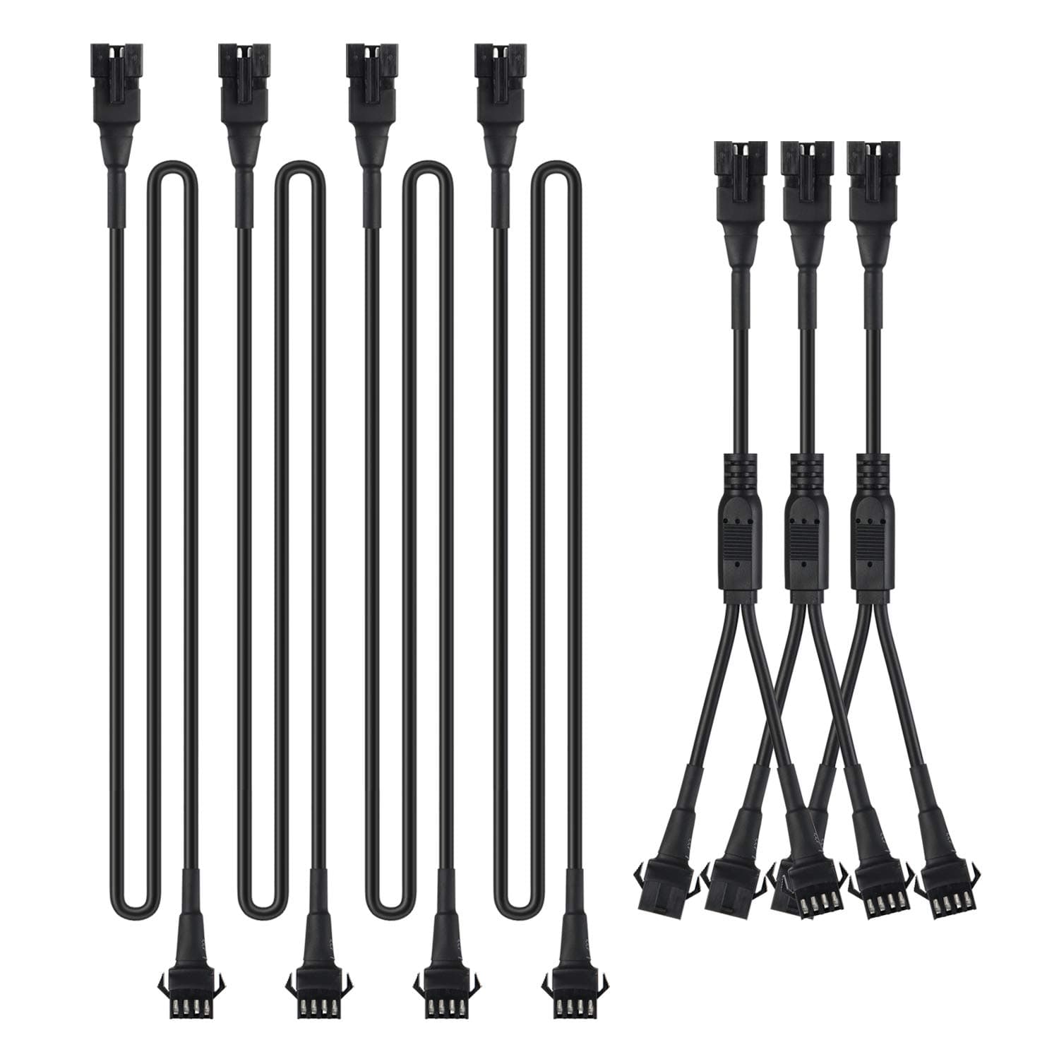 4pcs 2-Feet Extension Cords and 3pcs 2-Way Splitters for Underglow RGB LED Strip Light Kits on Motorcycles Trikes Golf Carts ATVs EXT-2FT