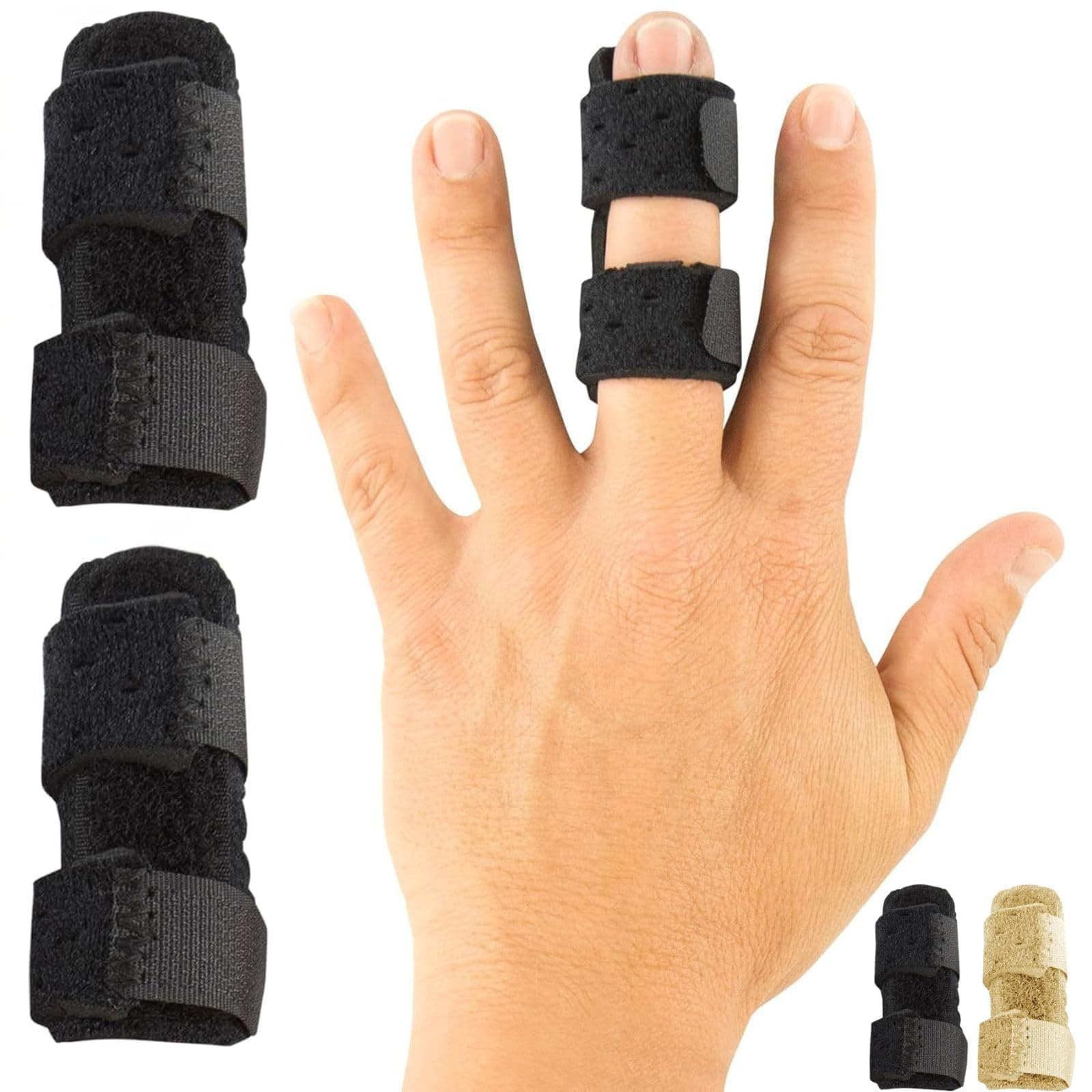 Vive Finger Splint (2 Pack) - Universal Finger Straightener - Broken and Trigger Finger Splints - Brace for Arthritis Pain and Support - Sprain Relief for Middle, Index, Ring, Pinky Fingers (Black)