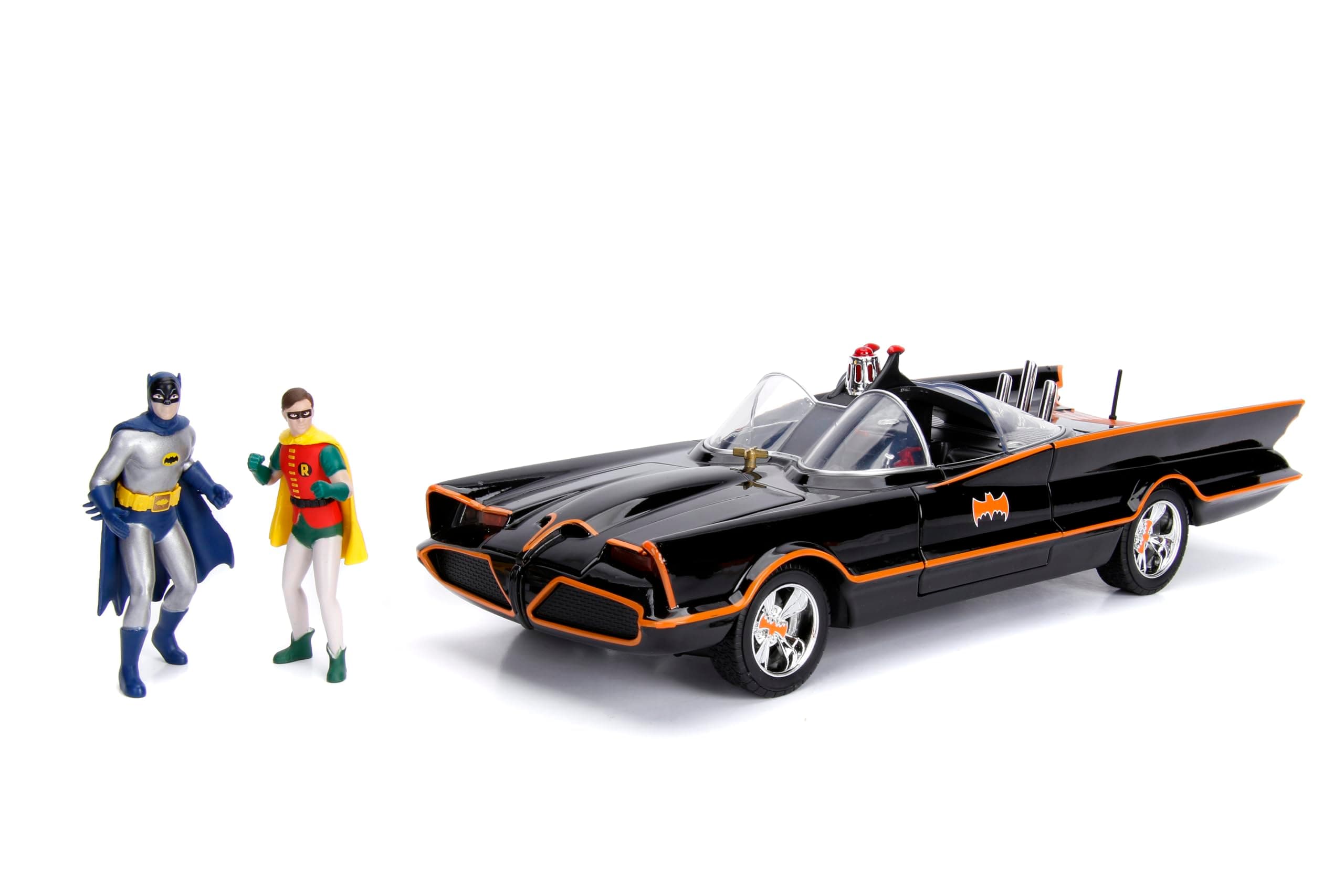 DC Comics 1:18 1966 Classic TV Series Batmobile Light-Up Die-cast Car with 3" Batman and Robin Figures, Toys for Kids and Adults