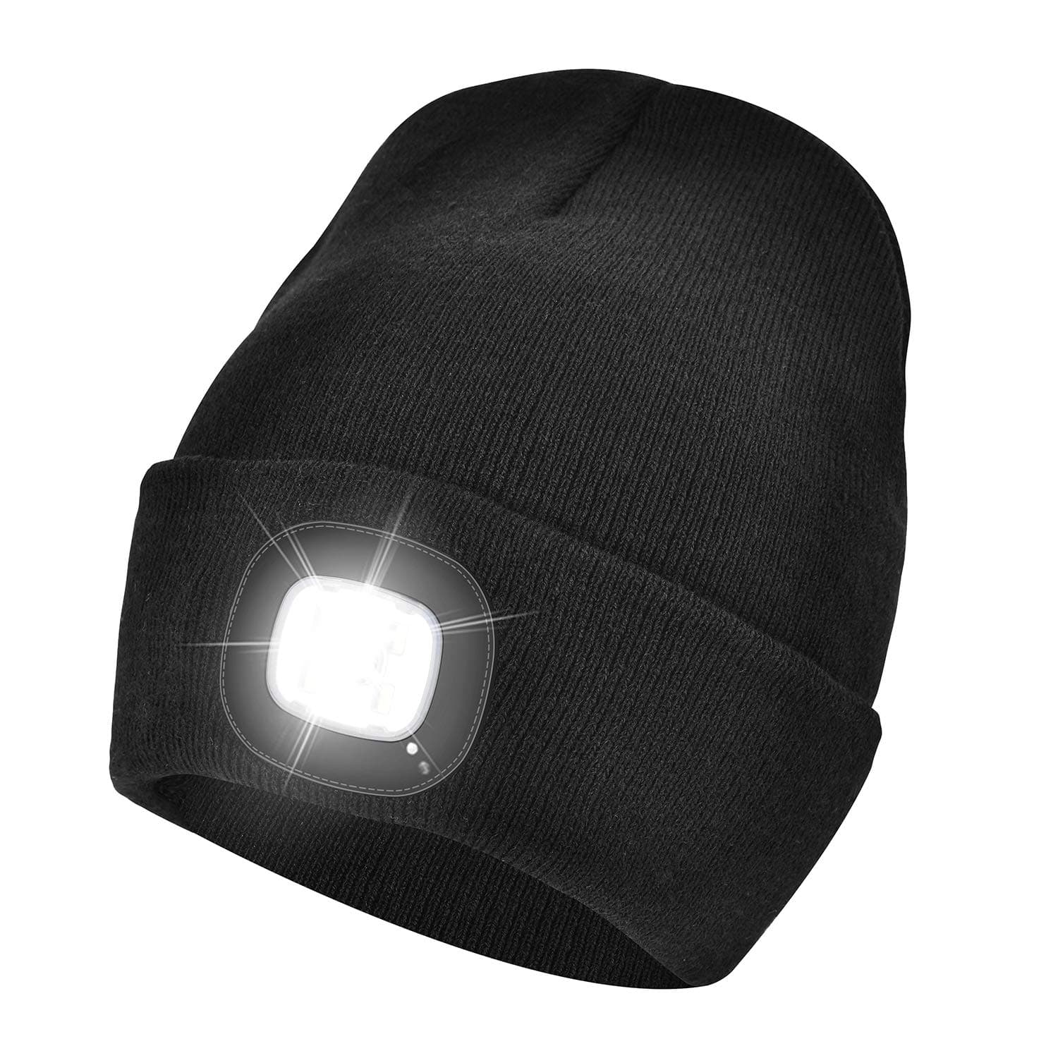 Unisex 4 LED Lighted Beanie Cap, USB Rechargeable Running Hat Super Bright Hands Free Headlight Torch, LED Hat for Running Hiking, Gifts for Dad Men Women