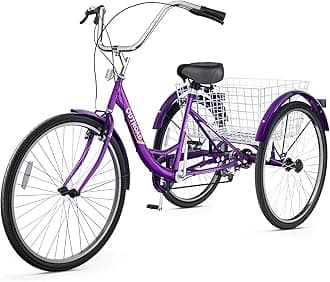Betterland 7-Speed Adult Tricycle with Large Basket 26 Inch, Stable 3-Wheel Trike Bike Cruise Bicycle for Shopping, Beach and City Trike Perfect for Adult, Women, Seniors(Purple)