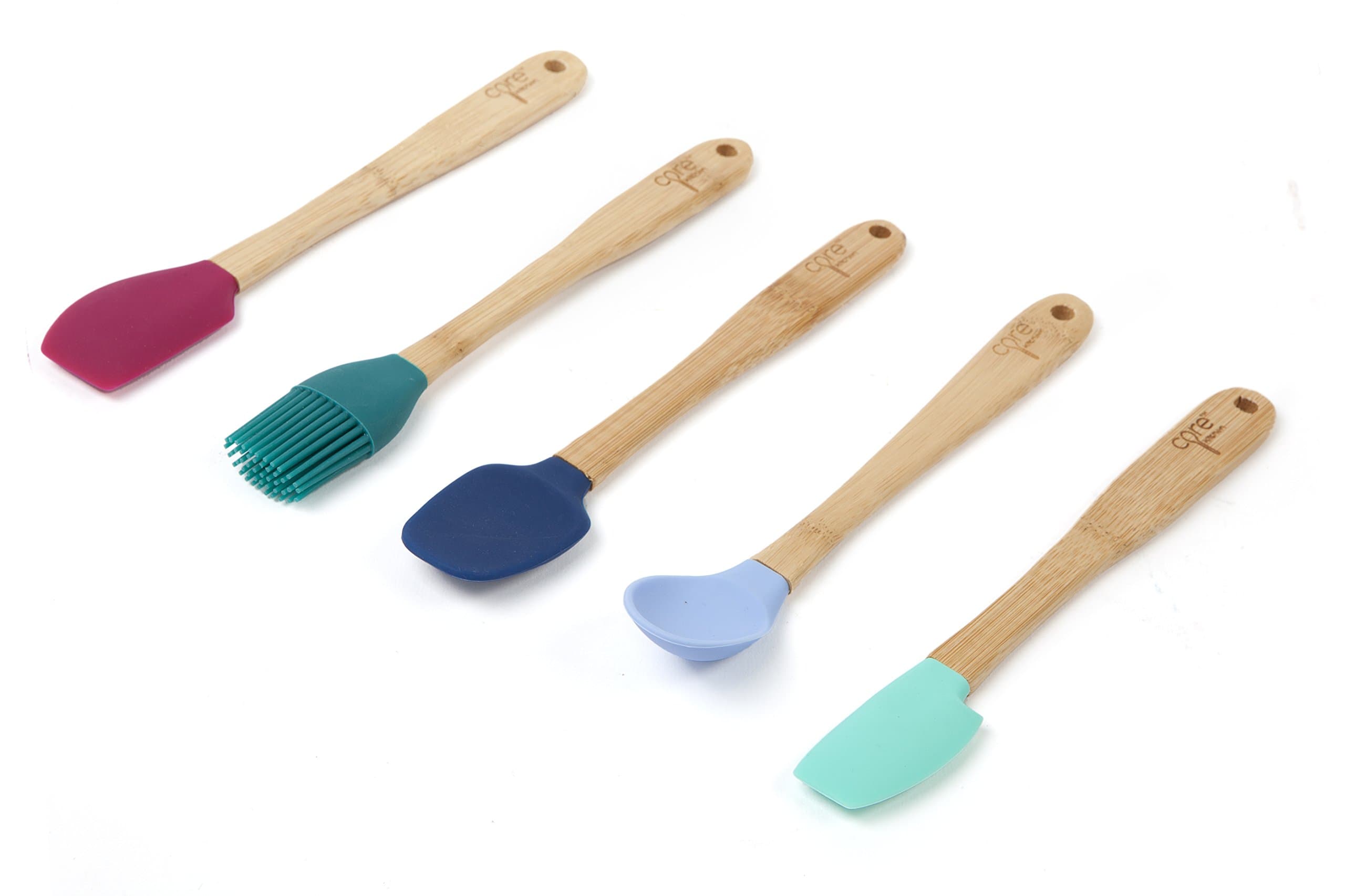 Core Kitchen 8.25" 5pc Silicone Mini Utensil Set with Bamboo Handles, Multicoloured