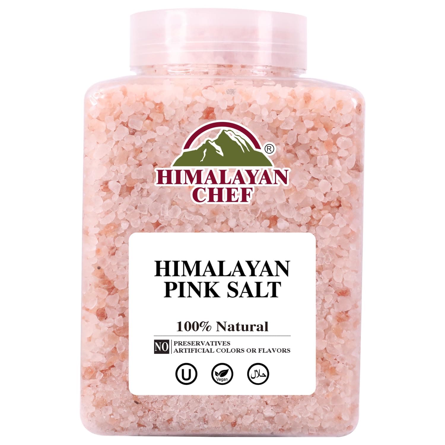 Himalayan Chef Pink Himalayan Salt Coarse Grain, Plastic Jar - 5 lbs. For Refill Grinders