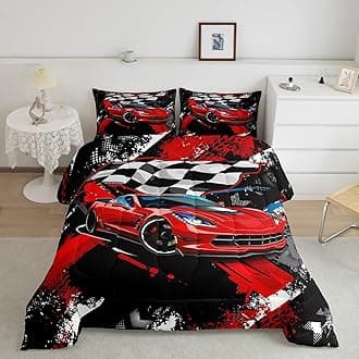 Car Bedding Set for Boys King Size Racing Sports Car Comforter Kids Extreme Sports Comforter Set Girls Teens Cool Speed Automobile Decor Bed Duvet Set Soft Lightweight Boys