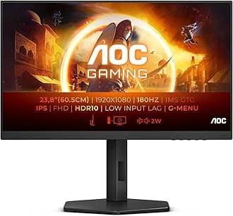 AOC Gaming 24G4X - 24 Inch FHD Monitor, 180Hz, IPS, 1ms GtG, FreeSync, Gsync compatible, Speakers, HDR10, Game Modes, Height Adjust (19820 x 1080 HDMI 2.0 / DisplayPort 1.4)