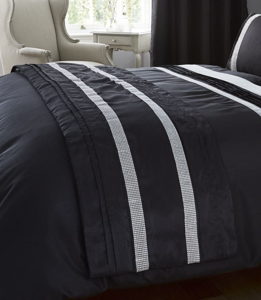 Modern Quilted Bed Runner Decorative Throw Diamante, 50 x 220 cm, Polyester, Black, 48.5x34.5x5 cm