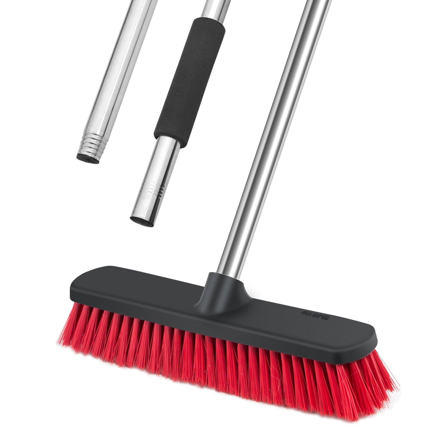 Long Handle Floor Scrubbing Brush, Push Broom with 12'' Bristle Brush Head and 49'' Removable Stainless Steel Handle for Cleaning Indoor and Outdoor