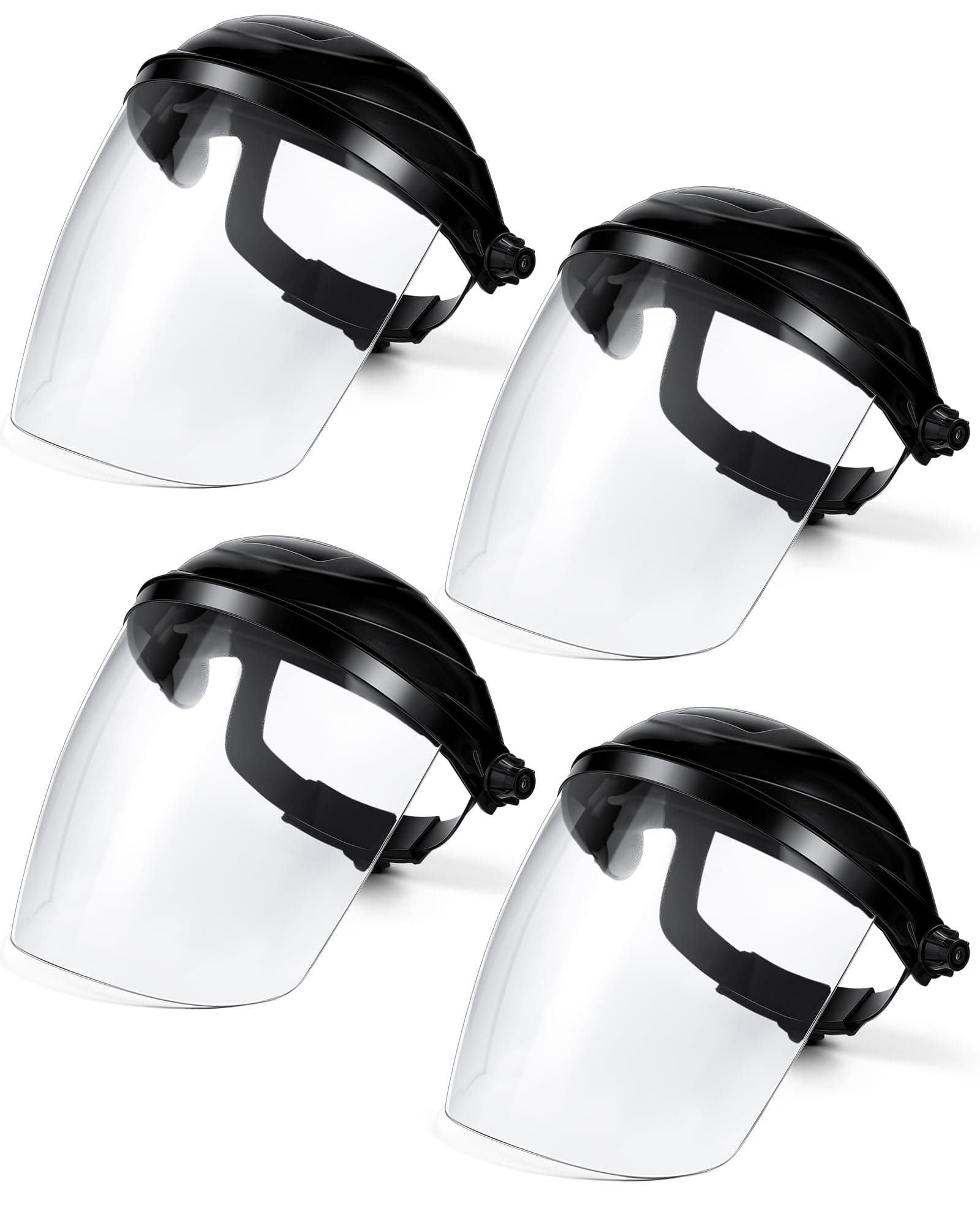 4 Pcs Clear Safety Face Shield for Grinding & Cutting, Lightweight Full Impact Resistant with Adjustable Ratcheting Headgear Face Shield Mask for Work Chemical Woodworking Industrial, Black