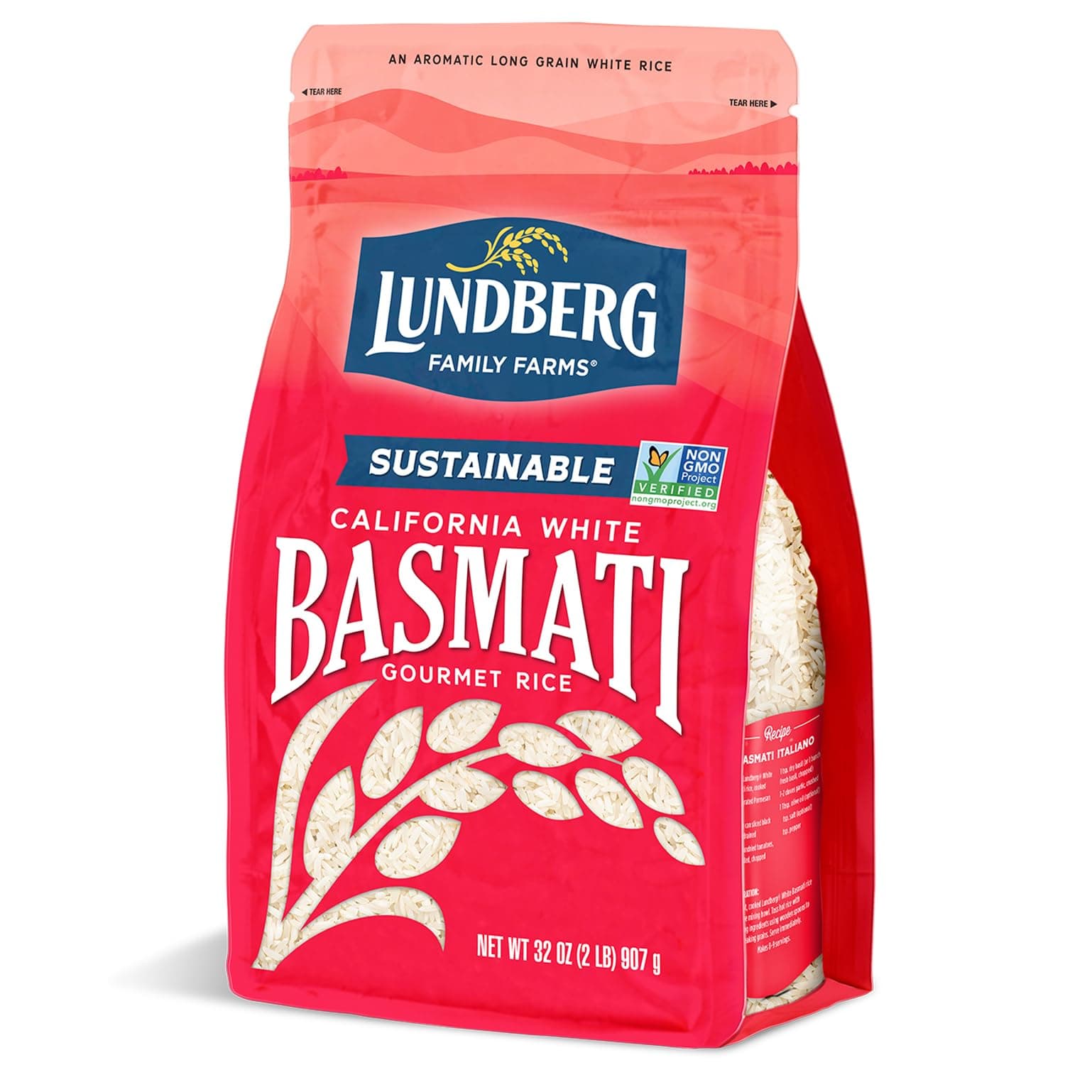 Lundberg Basmati Rice, Long Grain White Rice - Non-Sticky, Fluffy, Nutty, Aromatic Rice, Vegan Food, Healthy Meals, Gluten-Free Rice Grown in California, 32 Oz
