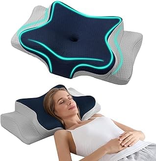 Hansleep4.7/5.5" H Adjustable Cervical Pillow for Neck Pain, Ergonomic Memory Foam Neck Pillow for Sleeping with Pillowcase, Orthopedic Contour Neck Pillow for Side Back Stomach Sleeper, Navy