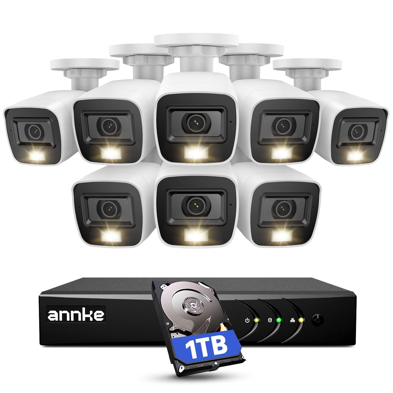 3K Lite Wired Security Camera System with AI Human/Vehicle Detection, H.265+ 8CH Surveillance DVR with 1TB Hard Drive and 8 x 1080p HD Outdoor CCTV Cameras, Color Night Vision, Smart Dual Light