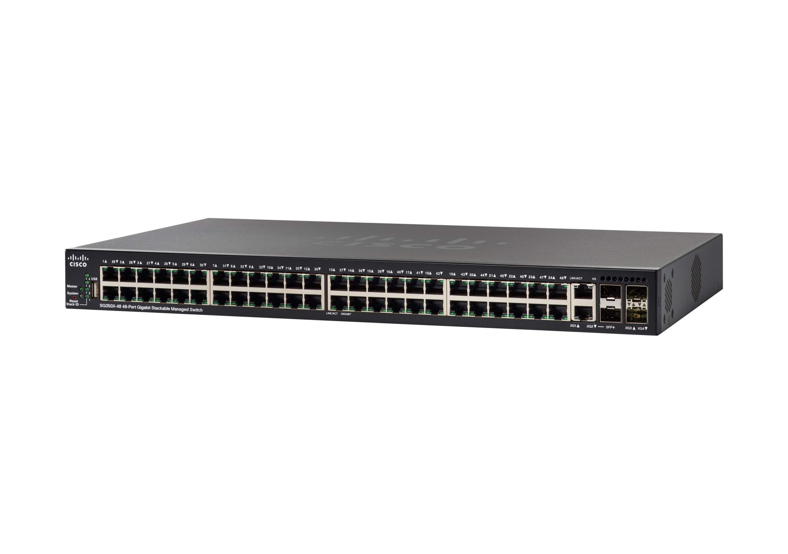 SG350X-48P Stackable Managed Switch with 48 Gigabit Ethernet (GbE) Ports, 2 x 10G Combo + 2 x SFP+, 382W PoE, Limited Lifetime Protection, Black