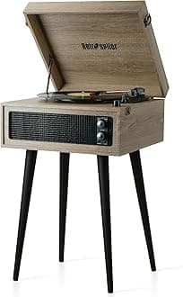 3 Speed Turntable, Bluetooth Record Player with Built-in Speakers and Removable Legs, USB Playback & Vinyl USB Recorder, Oatmeal