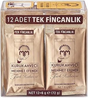 KURUKAHVECI MEHMET EFENDI Turkish Coffee, Single Packages, Roasted Ground,Rich Aroma, Fresh, Medium to Heavy-bodied, Original Taste Since 1871 (0.21 OZ / 6 Gr) Pack of 12