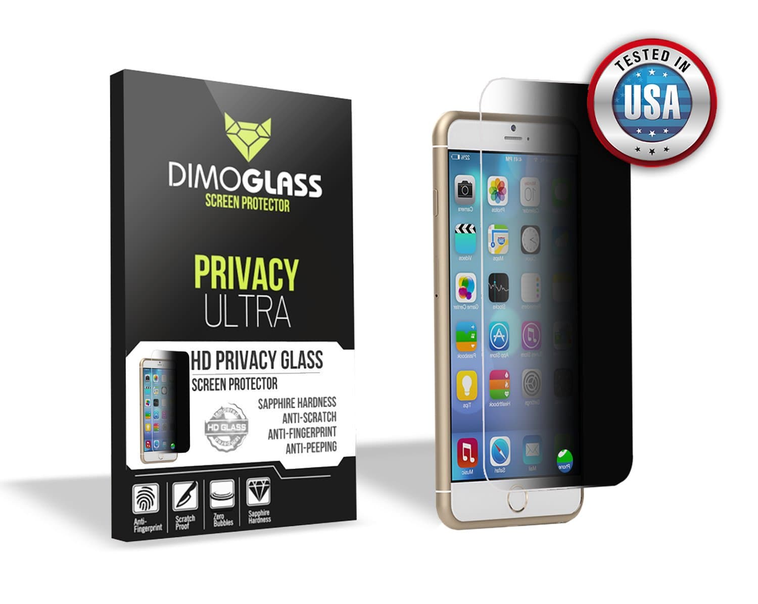 iPhone 6 Plus Privacy Screen Protector Tempered Glass - Sapphire Crystal CoatingLifetime Replacement Program [No Questions Asked], Bubble Free Best Iphone 6 Plus Privacy Tempered Glass Screen Protector - You Break It, You Lose It, We Replace It - DimoGlass Screen Protector For iPhone 6 Plus Is Designed To Fit The New iPhone 6 Plus Privacy Tempered Glass Coming Soon, Order Now!! [5.5] (Privacy)