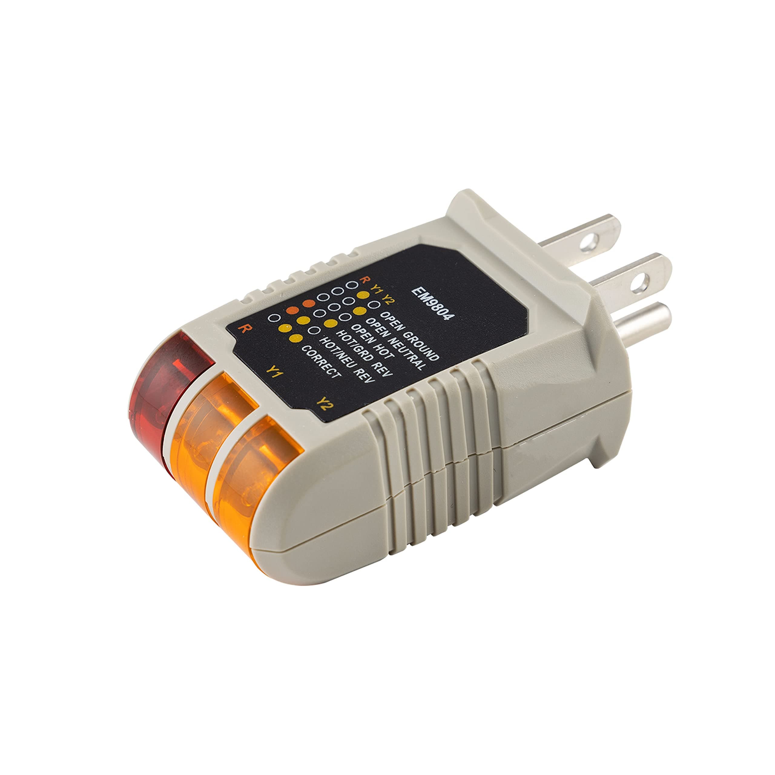 Receptacle Tester, Standard 3-Wire, Circuit Analyzer, 110-125 VAC, 6 Visual LED Tests, ETL Listed – 50542 Gray