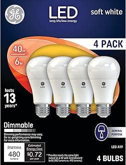 GE Lighting 67607 LED A19 Light Bulb with Medium Base, 7-Watt, Soft White, 4-Pack, Piece