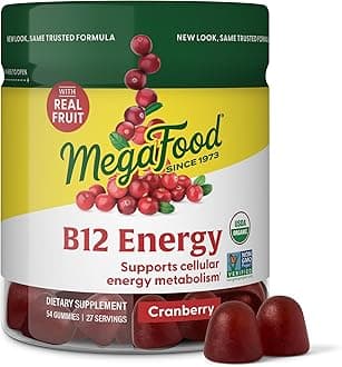 MegaFood Vitamin B12 Energy Gummies with Methylated B12 Vitamins to Support Cellular Energy Metabolism - Cranberry - Daily Supplement - USDA Organic - 70 Vegan Gummies, 35 Servings