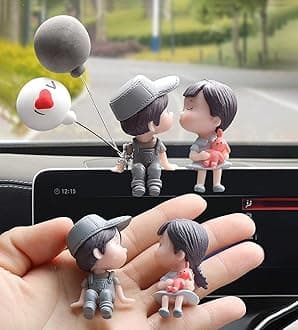 wolpin Cute Love Couple Car Dashboard Decor (9 x 3 x 5 CM) | I Love You Balloon Mini Showpiece for Car Interior Desk Decoration | Small Plastic Ornament | Cute Car Accessories Gift Item