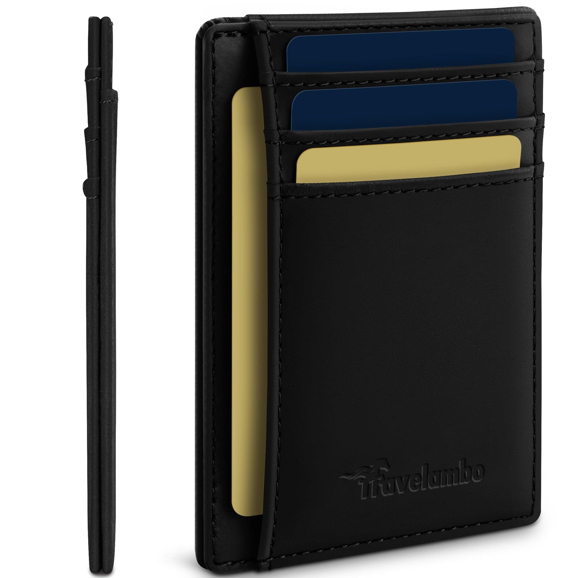 Travelambo Front Pocket Minimalist Leather Slim Wallet RFID Blocking Medium Size