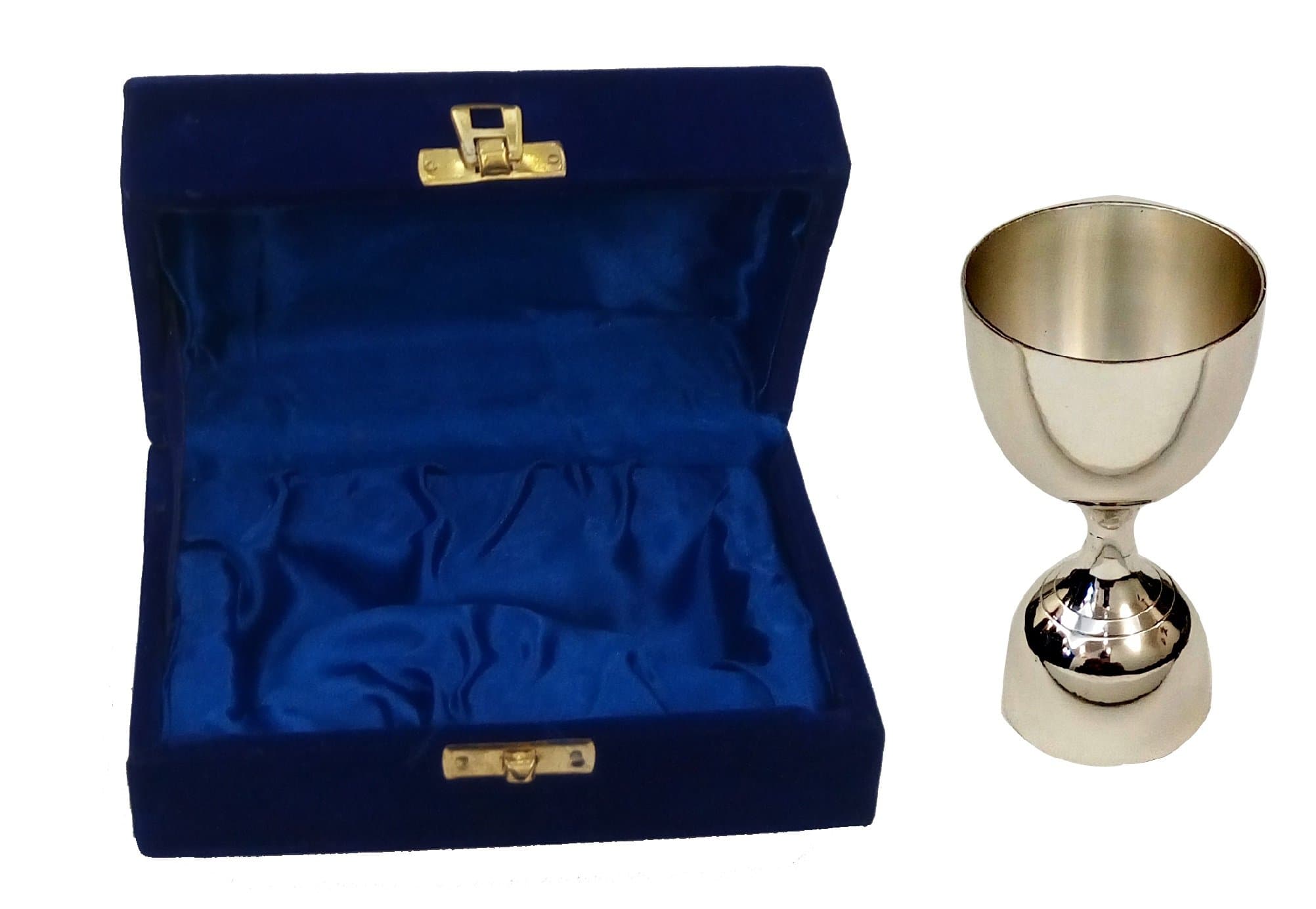 Akanksha Arts EPNS, Brass Peg Measure Cup with Decorative Box, 30 ml / 60 ml, Silver